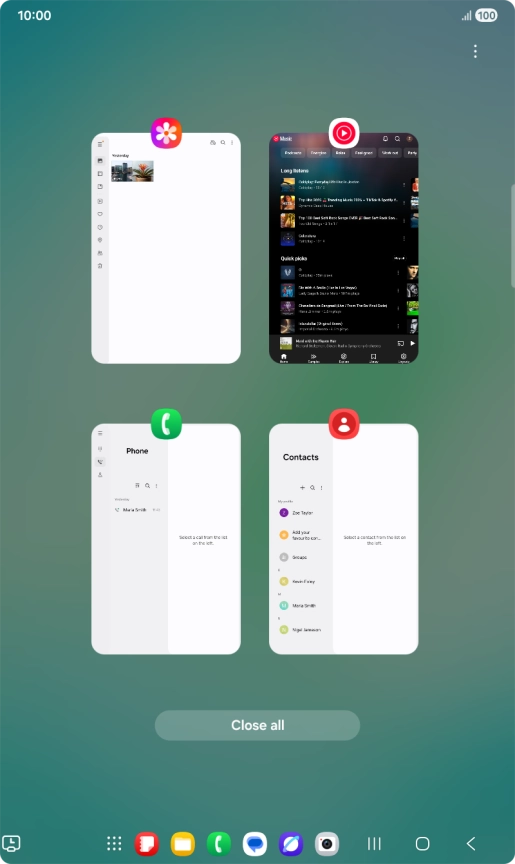 To end one running application, slide your finger upwards on the required application.
