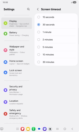 Press the required setting.