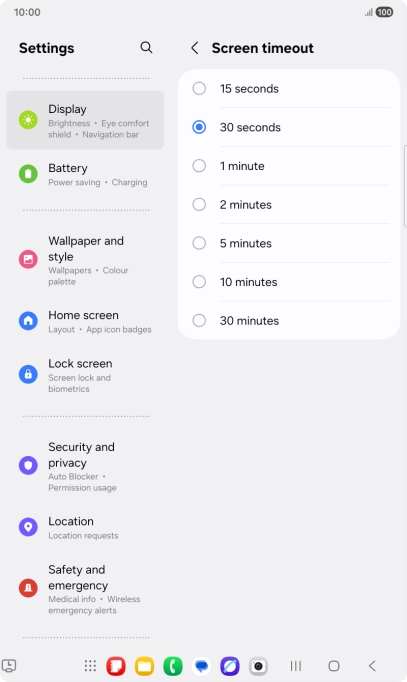 Press the required setting.