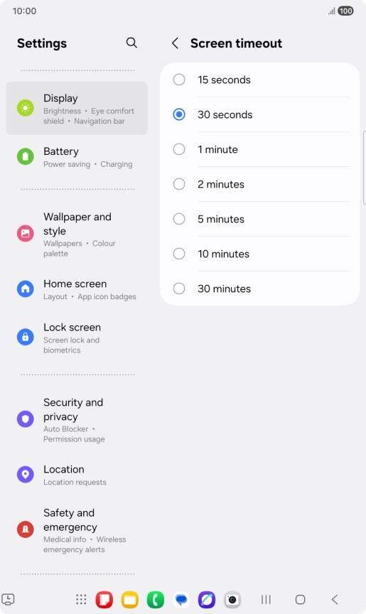 Press the required setting.
