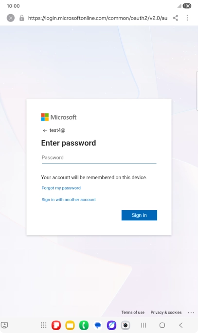 Press Password and key in the password for your email account.