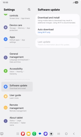 Press Download and install. If a new software version is available, it's displayed. Follow the instructions on the screen to update the tablet software.