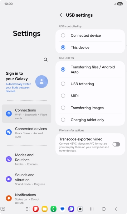 Press Transferring files / Android Auto. Press Transferring files / Android Auto.