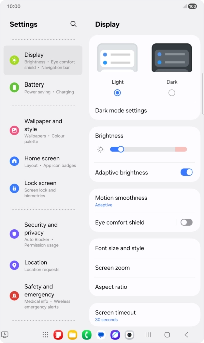 Press Screen timeout.