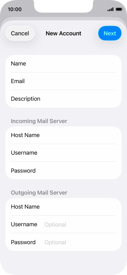 Press Username and key in the password for your email account. Please note that if you're using Vodafone's outgoing server, leave the password field empty.
