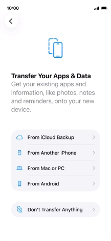 You can transfer content from an Android phone when your phone is activated for the first time and after a factory reset. When this screen is displayed, your phone is ready to transfer content from an Android phone.