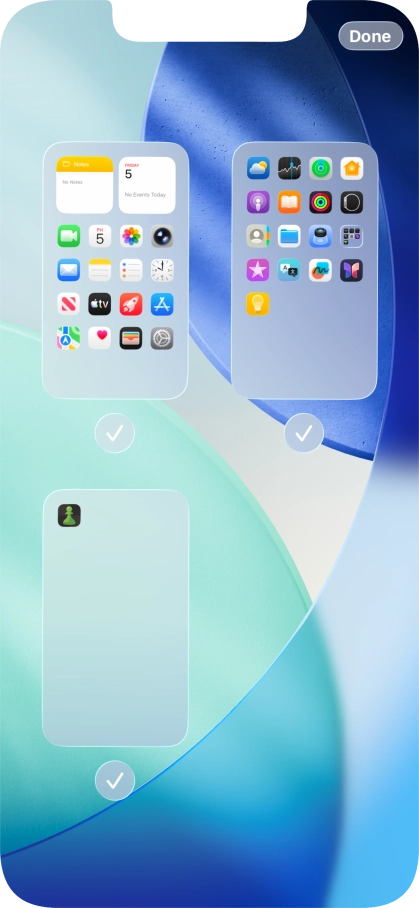 Press the field below the required home screen page to turn page view on or off.