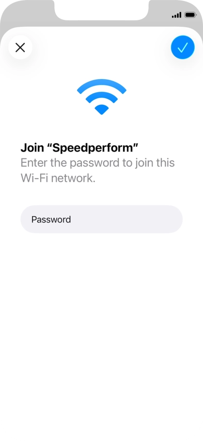 Key in the password for the Wi-Fi network and press the confirm icon.