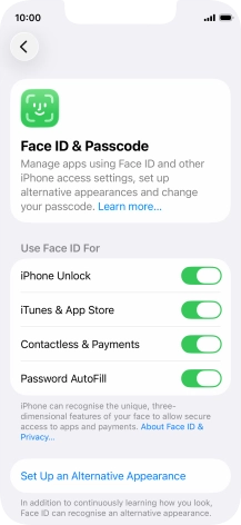 Press the indicators next to the required settings to turn them on or off.
