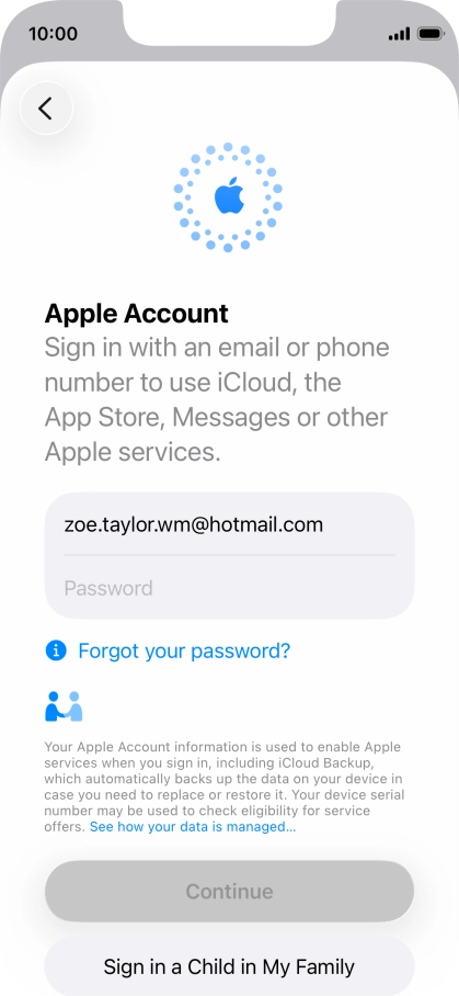 Press Password and key in the password for your Apple Account.