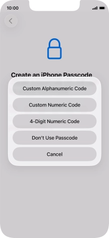 Follow the instructions on the screen to turn on use of phone lock code or press Don't Use Passcode.