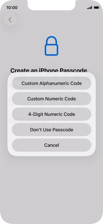 Follow the instructions on the screen to turn on use of phone lock code or press Don't Use Passcode.