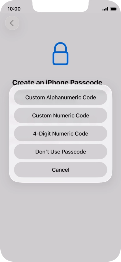 Follow the instructions on the screen to turn on use of phone lock code or press Don't Use Passcode.