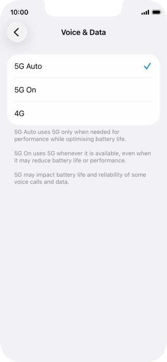 To turn on automatic switch between 5G and 4G, press 5G Auto.