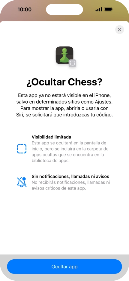 Pulsa Ocultar app. Pulsa Ocultar app.