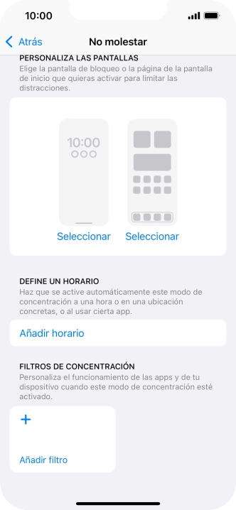 Pulsa Añadir horario y sigue las indicaciones de la pantalla para seleccionar los ajustes de la activación automática de No molestar.