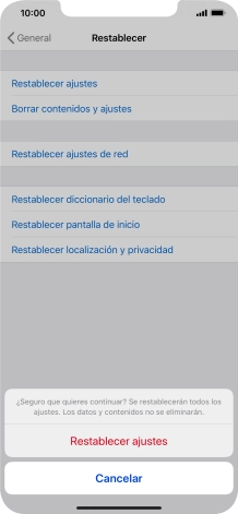 Pulsa Restablecer ajustes. Espera unos instantes mientras el teléfono restablece la configuración predeterminada. Sigue las indicaciones de la pantalla para configurar el teléfono y dejarlo listo para su uso. Pulsa Restablecer ajustes. Espera unos instantes mientras el teléfono restablece la configuración predeterminada. Sigue las indicaciones de la pantalla para configurar el teléfono y dejarlo listo para su uso.