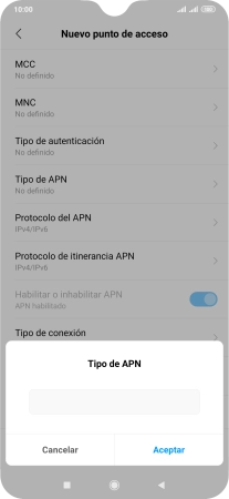 Introduce default y pulsa Aceptar.