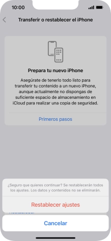 Pulsa Restablecer ajustes. Espera unos instantes mientras el teléfono restablece la configuración predeterminada. Sigue las indicaciones de la pantalla para configurar el teléfono y dejarlo listo para su uso. Pulsa Restablecer ajustes. Espera unos instantes mientras el teléfono restablece la configuración predeterminada. Sigue las indicaciones de la pantalla para configurar el teléfono y dejarlo listo para su uso.