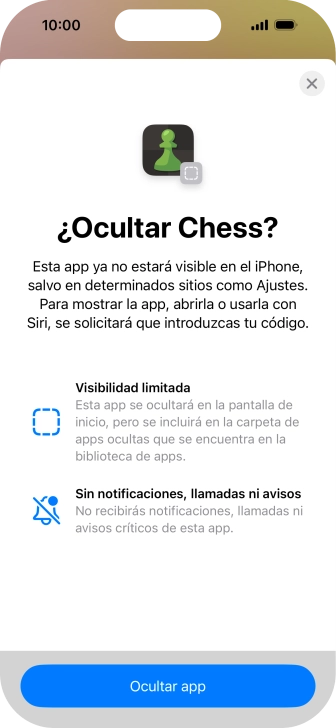 Pulsa Ocultar app. Pulsa Ocultar app.