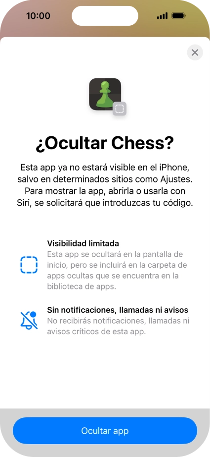 Pulsa Ocultar app. Pulsa Ocultar app.