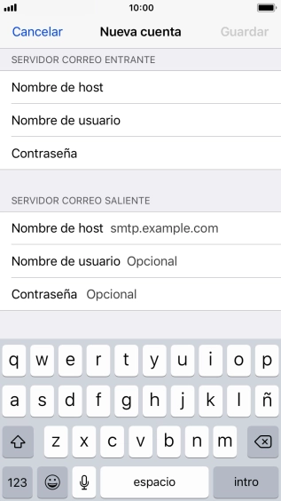 Pulsa Nombre de host e introduce smtp.vodafone.es. Pulsa Nombre de host e introduce smtp.vodafone.es.