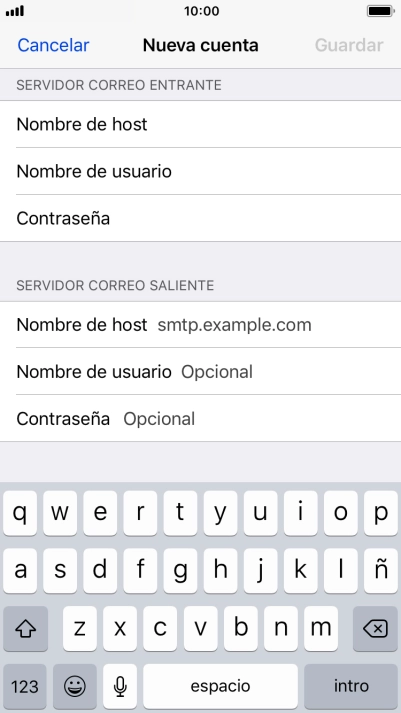 Pulsa Nombre de host e introduce smtp.vodafone.es. Pulsa Nombre de host e introduce smtp.vodafone.es.