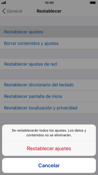 Pulsa Restablecer ajustes.