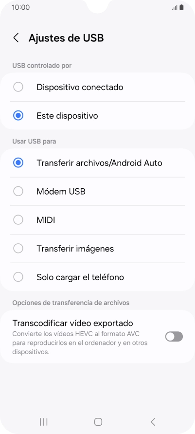 Pulsa Transferir archivos/Android Auto. Pulsa Transferir archivos/Android Auto.