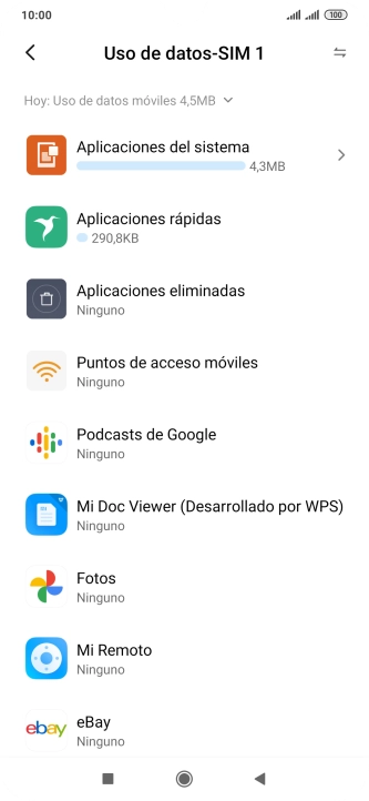 El consumo de datos por cada aplicación aparece bajo el nombre de la aplicación. El consumo de datos por cada aplicación aparece bajo el nombre de la aplicación.