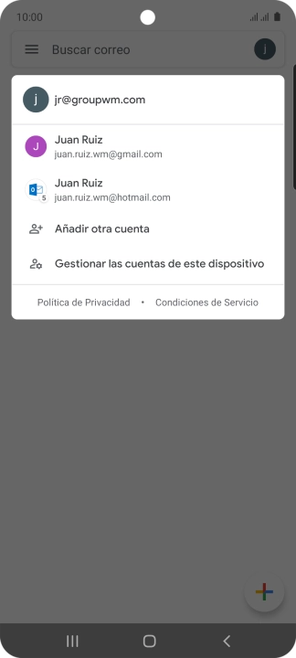 Pulsa la cuenta de correo electrónico deseada. Pulsa la cuenta de correo electrónico deseada.