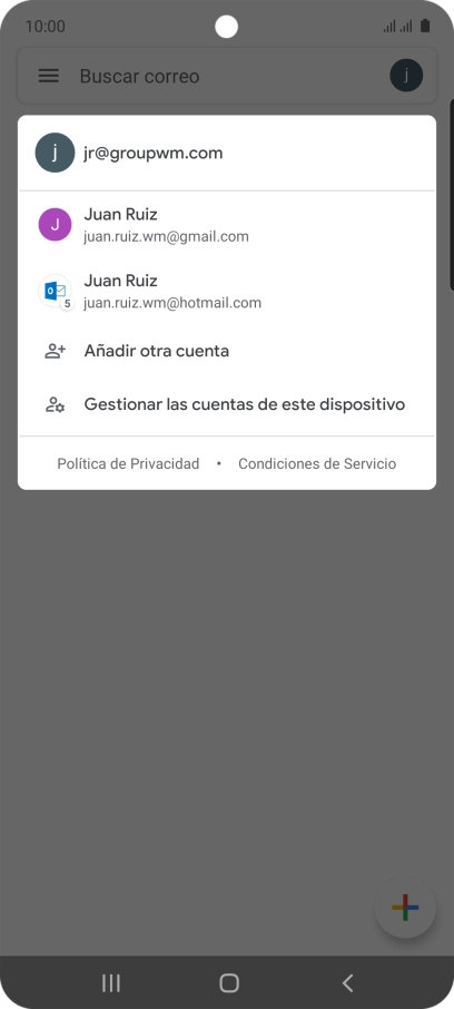 Pulsa la cuenta de correo electrónico deseada. Pulsa la cuenta de correo electrónico deseada.