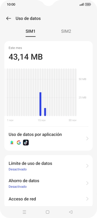 El consumo total de datos se visualiza ahora en la pantalla.