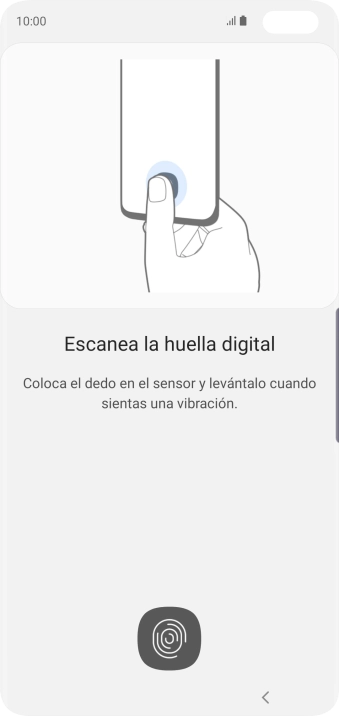 Sigue las indicaciones de la pantalla para crear una huella digital como código de seguridad. Sigue las indicaciones de la pantalla para crear una huella digital como código de seguridad.