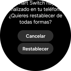 Pulsa Restablecer. Espera unos instantes mientras el smartwatch restablece la configuración predeterminada. Sigue las indicaciones de la pantalla para configurar el smartwatch y dejarlo listo para su uso. Pulsa Restablecer. Espera unos instantes mientras el smartwatch restablece la configuración predeterminada. Sigue las indicaciones de la pantalla para configurar el smartwatch y dejarlo listo para su uso.