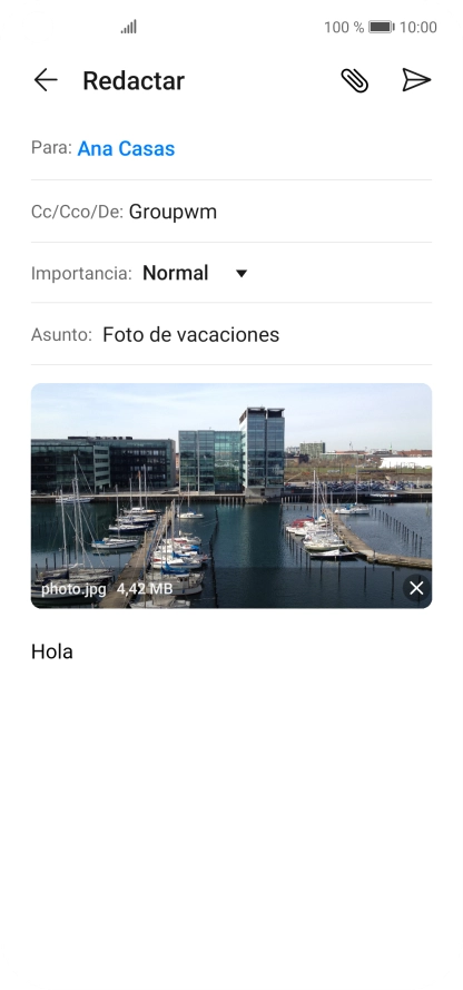 Pulsa el icono de envío cuando termines de escribir el correo electrónico. Pulsa el icono de envío cuando termines de escribir el correo electrónico.