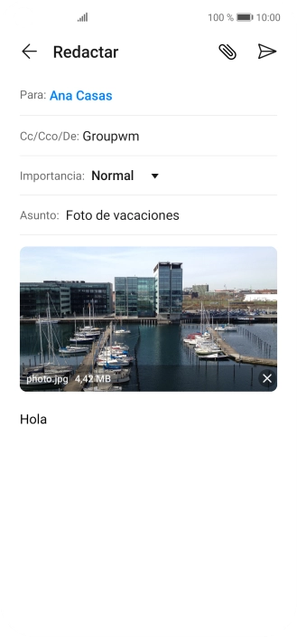 Pulsa el icono de envío cuando termines de escribir el correo electrónico. Pulsa el icono de envío cuando termines de escribir el correo electrónico.