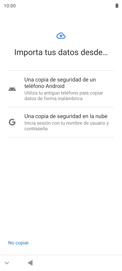 Pulsa el ajuste deseado y sigue las instrucciones de la pantalla para transferir el contenido del otro teléfono. Pulsa el ajuste deseado y sigue las instrucciones de la pantalla para transferir el contenido del otro teléfono.