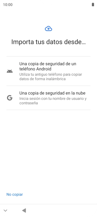 Pulsa el ajuste deseado y sigue las instrucciones de la pantalla para transferir el contenido del otro teléfono. Pulsa el ajuste deseado y sigue las instrucciones de la pantalla para transferir el contenido del otro teléfono.