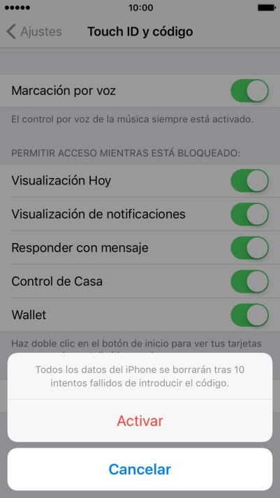 Si activas la función, pulsa Activar.