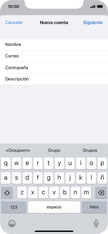 Pulsa Descripción e introduce el nombre de la cuenta de correo electrónico. Pulsa Descripción e introduce el nombre de la cuenta de correo electrónico.