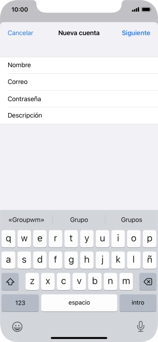 Pulsa Descripción e introduce el nombre de la cuenta de correo electrónico. Pulsa Descripción e introduce el nombre de la cuenta de correo electrónico.