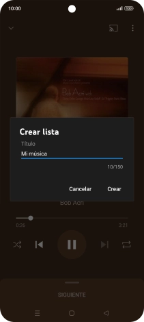Introduce el nombre deseado de la lista de reproducción y pulsa Crear. Introduce el nombre deseado de la lista de reproducción y pulsa Crear.