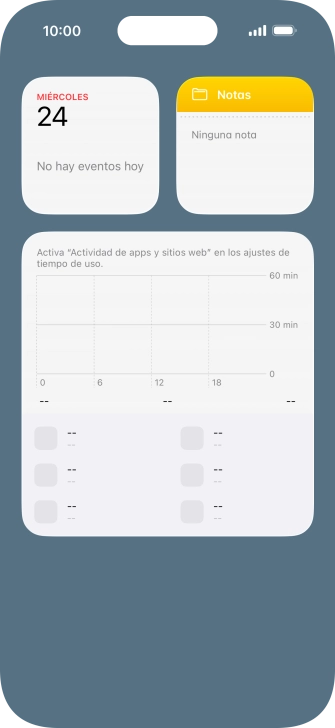 Desliza el dedo hacia arriba o hacia abajo por la pantalla para ver más widgets. Desliza el dedo hacia arriba o hacia abajo por la pantalla para ver más widgets.