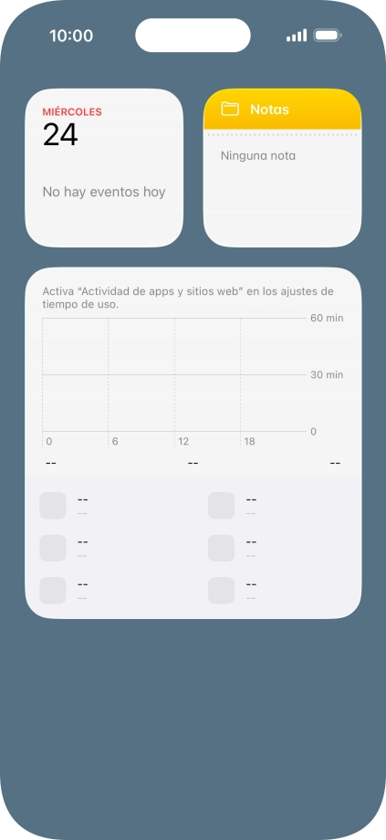 Desliza el dedo hacia arriba o hacia abajo por la pantalla para ver más widgets. Desliza el dedo hacia arriba o hacia abajo por la pantalla para ver más widgets.