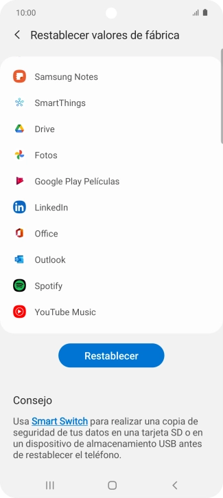 Pulsa Restablecer.