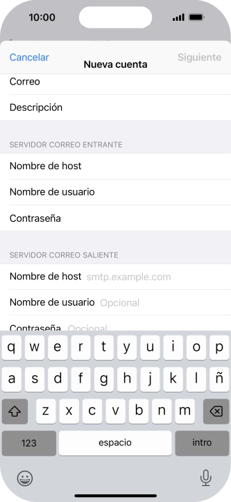Pulsa Nombre de host e introduce smtp.vodafone.es. Pulsa Nombre de host e introduce smtp.vodafone.es.