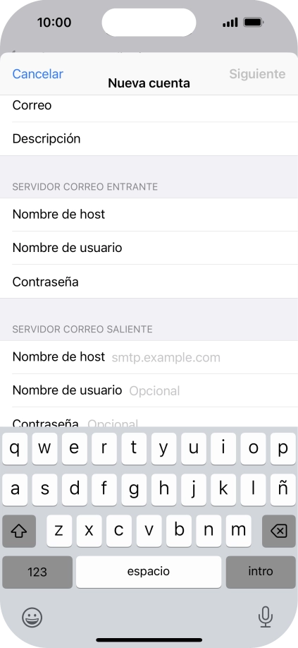 Pulsa Nombre de host e introduce smtp.vodafone.es. Pulsa Nombre de host e introduce smtp.vodafone.es.