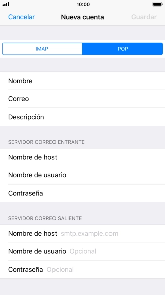 Pulsa Nombre de host e introduce smtp.vodafone.es. Pulsa Nombre de host e introduce smtp.vodafone.es.