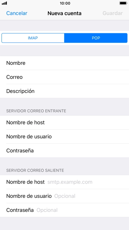 Pulsa Nombre de host e introduce smtp.vodafone.es. Pulsa Nombre de host e introduce smtp.vodafone.es.